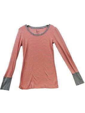 Gap Women Y2K Bowery Super Soft Open Crew Shirt Stretch Sz M Orange White Stripe
